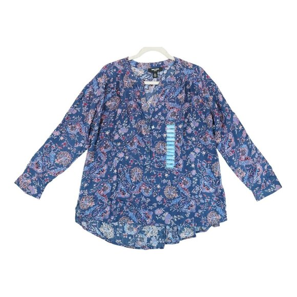 Nine West Tops - NWOT‎ Nine West Top Large Purple Floral Long Sleeve V Neck Peasant Blouse